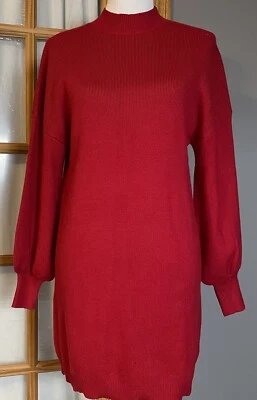 Zesica Pullover Suéter Mini Vestido Para Mujer’s S Rojo Mangas Globo Vacaciones Acogedor Foto 1 de 4