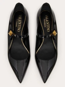 VALENTINO GARAVANI TIPTOE PATENT LEATHER MARY JANE ROMAN STUD FLATS - 39.5 -NEW - Picture 1 of 13