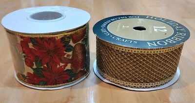 2 Vintage 2-1/2 & 2” Red/Green/Gold & Gold Ribbon - Image 1 of 4