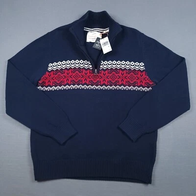 全新带标签 Weatherproof 复古男式中号 1/4 拉链套衫毛衣蓝色 — 第 1/4 张图片