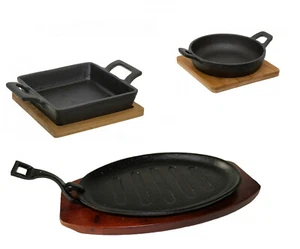 Sartén de hierro fundido y sartén soporte de madera horno estufa sartén sartén - Imagen 1 de 14