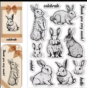Bunny Rabbit Sellos Transparentes Tarjeta de Pascua RÁPIDO Envío Gratis - Imagen 1 de 2