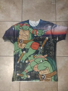 Teenage Mutant Ninja Turtles TMNT All Over Print AOP Polyester T Shirt Men’s Lg - Picture 1 of 3