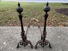 Antique 1700s COLONIAL Wrought Iron Pair Andirons New England Fireplace - Gothic