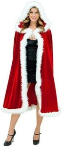 SCLX Christmas Halloween Costumes Cloak Mrs. Claus Santa Xmas Velvet Hooded Cape - Picture 1 of 8