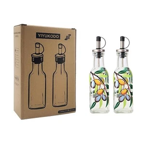 7oz Hand Painted Glass Olive Oil Bottle Dispenser 200ml Green Oil & Vinegar Crue - Picture 1 of 7