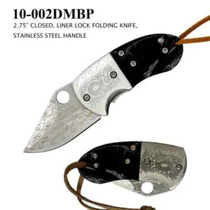 Damascus Etched Small Manual Pocket Knife - 002 - Picture 1 of 4