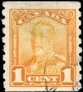 Canada Used F+ 1c Scott #160 COIL 1929 KGV Scroll Issue Stamp - Bild 1 von 2