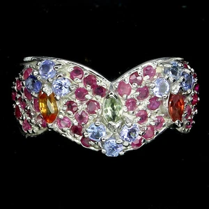 GENUINE GEM Blue Violet Tanzanite Ruby Sapphire 925 Sterling Silver BAND Ring 9 - Picture 1 of 4