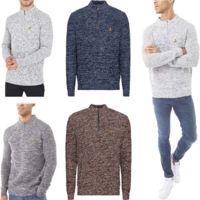 BRAVE SOUL Mens Half Zip Jumper Long Sleeve Warm Pullover Cable Knit Sweater Top - Image 1 of 4