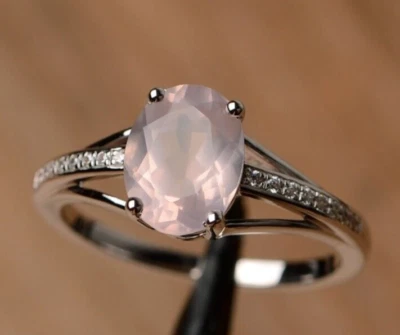 Natural Rose Quartz Jewelry Ring 925 Sterling Silver Handmade Ring Wedding Ring - Image 1 of 4