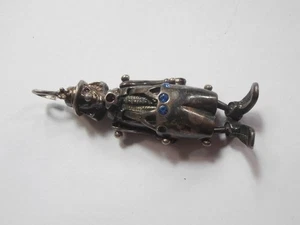 Articulated Clown Vintage Sterling Silver Crystal Rhinestone Charm Pendant - Picture 1 of 4