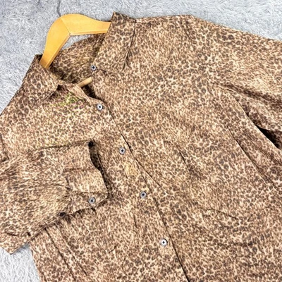Talbots 14W Plus Size Brown Leopard Print Long Sleeve Button Down Cotton Blouse - Image 1 of 4