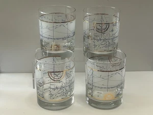 4 MCM Compass Star Nautical Map Rocks Old Fashioned Glasses Norwalk Islands Area - Picture 1 of 7