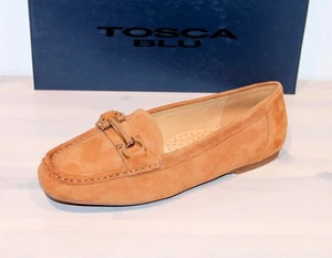 TOSCA BLU Wildleder Slipper Loafer Mokassin Halbschuh Trense Cognac Neu ! Gr. 37 - Bild 1 von 10