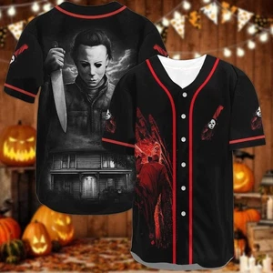 Michael Myers Baseball Jersey, Custom Horror Movie Halloween Jersey Shirt - Picture 1 of 8