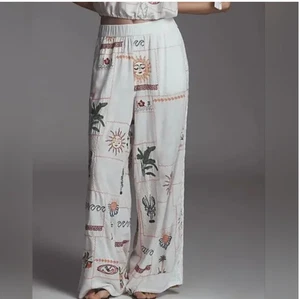 Anthroplogie Pilcro Boho Hose weites Bein weiß bestickt Gr. XL - Bild 1 von 6