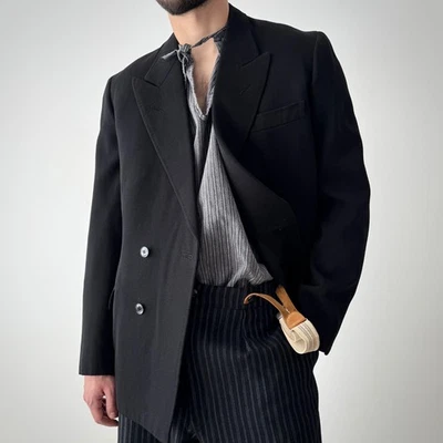 1940s Vintage Belgium Double Breasted Black Wool Blazer Jacket - Image 1 of 4