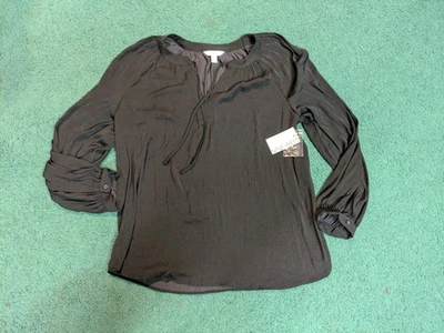 Nine West Women's Silky Black Blouse - Long-sleeve With Cuffs - Tie Neck XXL - Image 1 of 4