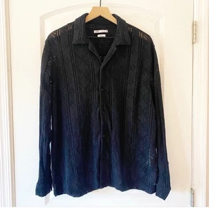 ZARA Black Crocheted Button Front Long Sleeve Blouse Sz Large - Picture 1 of 8