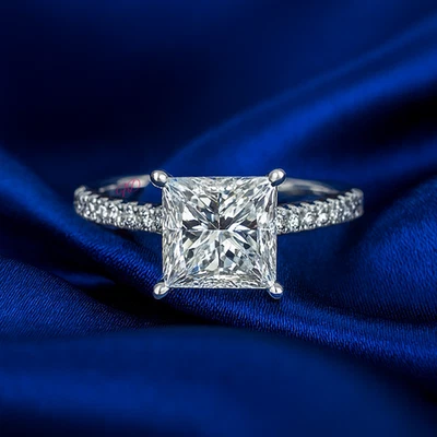 Diamond Platinum Ring For Women Lab Grown Princess 1.3 Carat IGI Certified PT950 - Image 1 of 4