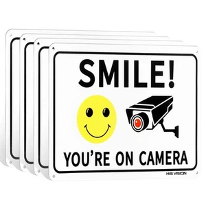 4 Pack � Smile You're On Camera Sign 10X7 Reflective Rust Free .40 Aluminum UV P - Picture 1 of 8