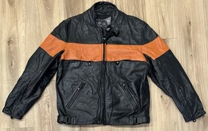 Chaqueta de cuero Wilsons Moto Racer negra naranja Harley a rayas aislada talla XL - Imagen 1 de 7