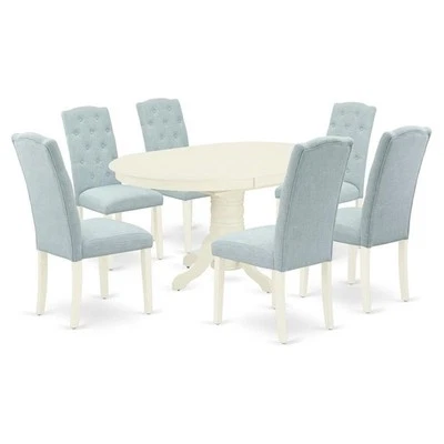 Juego de comedor East West Furniture Avon de madera de 7 piezas en lino blanco/azul bebé Foto 1 de 4