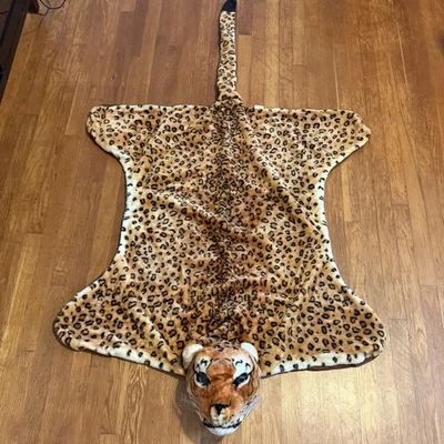 Cheetah Leopard Tiger Big Cat Faux Fur Rug Blanket Cover Plush Stuffed Head VTG - Image 1 of 4