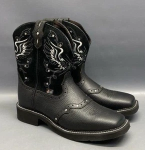 Justin Gypsy Andra 8" eckige Zehenpartie schwarz Westernstiefel Größe 10 B neu mit Etikett - Bild 1 von 6