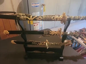 Ace Martial Arts Deluxe Red Dragon Katana Samurai Sword 3pc Set w/Stand - Picture 1 of 5