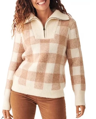 Faherty Saturday 套衫羊驼平淡毛衣草甸格子面霜 尺寸 XS $228*Q1 — 第 1/3 张图片