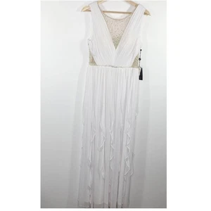 Adrianna Papell Maxikleid Damen elfenbeinweiß Perlenverzierung Größe 10 neu mit Etikett* - Bild 1 von 13