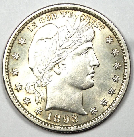 1893-S Barber Quarter 25C Coin - Uncirculated Details (UNC MS) - Rare Date! Cover