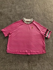 Nike Dry Fit Womens Pink( checkered collar )short sleeve cropped t shirt  - Picture 1 of 9