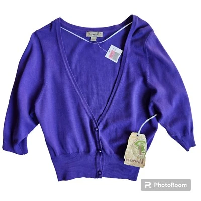 Cárdigan 3 botones de perlas recortado violeta inspirado en Y2K Preppy/niña suave/dinero viejo L Foto 1 de 4