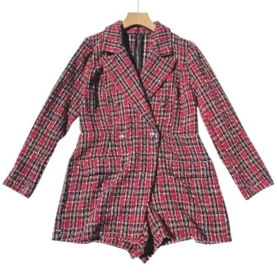 NUEVO Venus Blazer a Cuadros Tweed Mameluco Mono Rojo Negro Doble Pecho 14 Preppy Foto 1 de 4