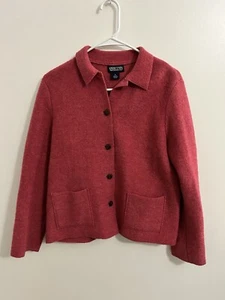 Lands End Pink 100% Boiled Wool Coat Jacket Cardigan Petite 6 Buttons Women - Picture 1 of 5