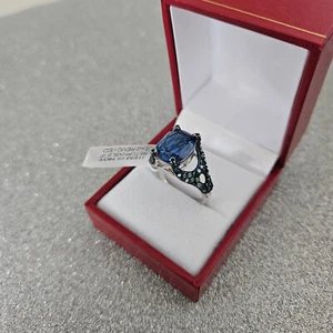 Twilight Quartz & 3/4ct of Blue Diamonds Ring in platinum over Silver 'R' - Picture 1 of 6