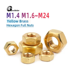 Brass Hexagon Full Nuts M1.4 M1.6 M2 M2.5 M3 M4 M5 M6 M8 M10~M24 Metric Hex Nut - Picture 1 of 28