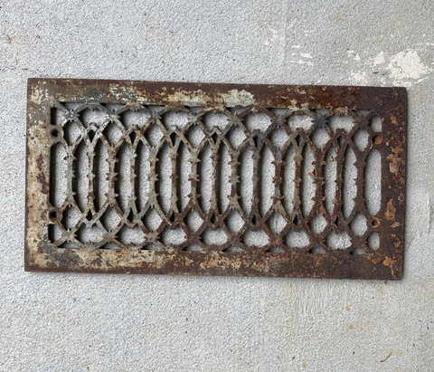 Antique Cast Iron 15.5”x8” OA Heating Grate Only Register No Louvers Cover