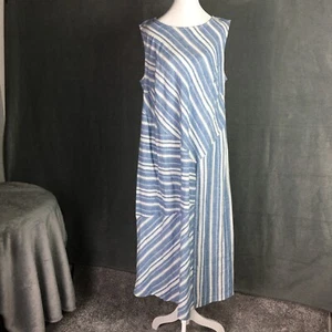 Vestido Catherines Midi de Lino Azul Sin Mangas Rayas Lagenlook Verano Talla 14/16W - Imagen 1 de 13