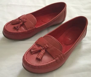 HOTTER ABBEYVILLE WOMENS RED LEATHER MOCCASINS SLIP ON FLAT SHOES UK 5.5 (38.5) - Picture 1 of 12