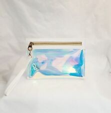Neiman Marcus Translucent/ Iridescent Clutch/Wrist Bag With White Trim