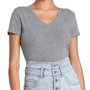 Women's Medium Short Sleeve V-Neck Slim Fit Cropped T-Shirt - Wild Fable Gray - Picture 1 of 8
