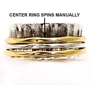 Two Tone Meditation Spinner 925 Solid Sterling Silver Band Ring Sz 7, - Picture 1 of 3