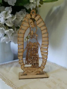 Virgen De Guadalupe Cutout Wood w/ stand Español Ave Maria Llena Eres De Gracia - Picture 1 of 6