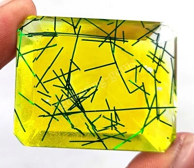 178.35 Ct Emerald BI Color Rutilated Quartz Certified Transparent Loose Gems M25 - Image 1 of 4