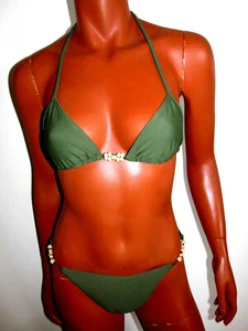 Bikini Bademode Strandmode C&A 36 38 Khaki Holzperlen  Neu - Bild 1 von 4