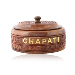 Chapati Box Wooden Kitchen Dinning Bread Hotpot Storage Round Steel Coated Brown - Picture 1 of 8